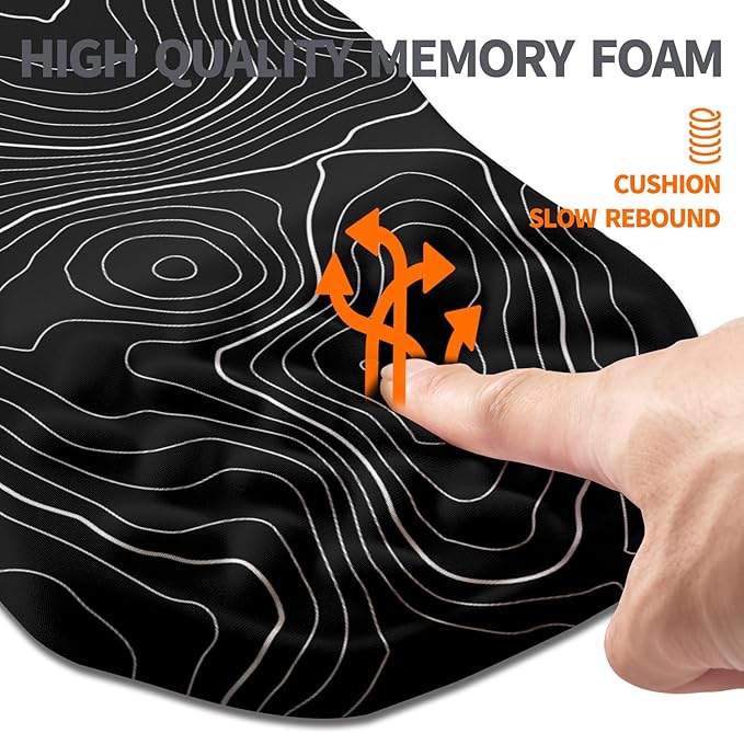 Armanza Ergonomic Slope Mouse Pad Wrist Support, Wrist Rest Mousepad for Carpal Tunnel Pain Relief with Massage Bulge and Slow Rebound Memory Foam (12x8 inch, Black Contour Lines)
