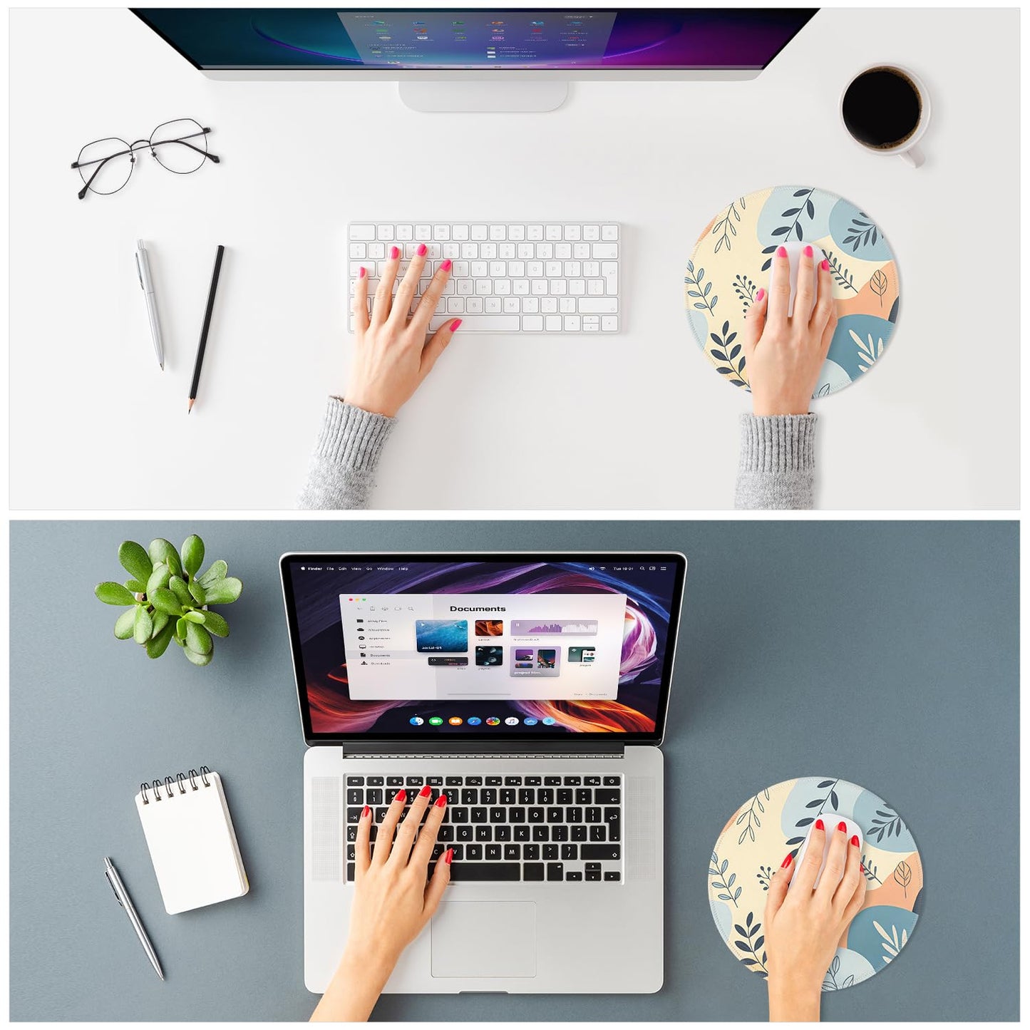 ITNRSIIET Mouse Pad Non-Slip Rubber Base Smooth Surface Stitched Edges Waterproof Durable Compatible with All Mice for Office & Gaming, Desk Accessory, Diameter 8.7 inch, VividFoliage
