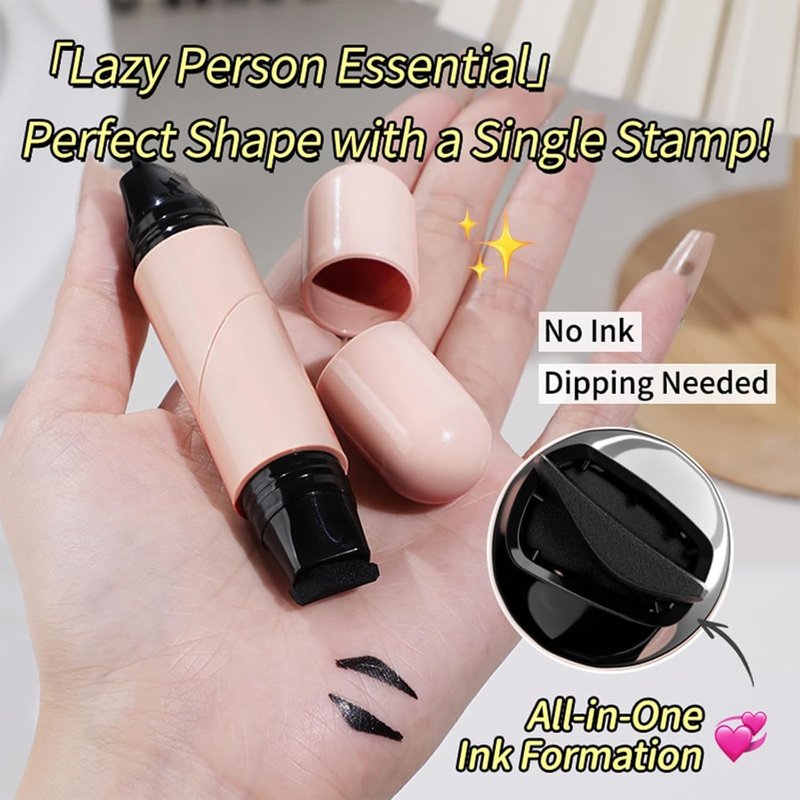 NixusHep Drca00 360° Rotating Foldable Eyeliner Stamp Pen - Waterproof Wing Stamp & Precision Liner Duo, Quick-Dry Smudge-Proof Gel, Travel Cat-Eye Maker with Replaceable Heads （Brown