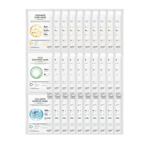 #OOTD Hydrating Soothing Sheet Masks Gift Set, Korean Vegan Facial Masks for Dry Sensitive Skin, Calming & Nourishing with Collagen, Ceramide, Cica (30-Count)