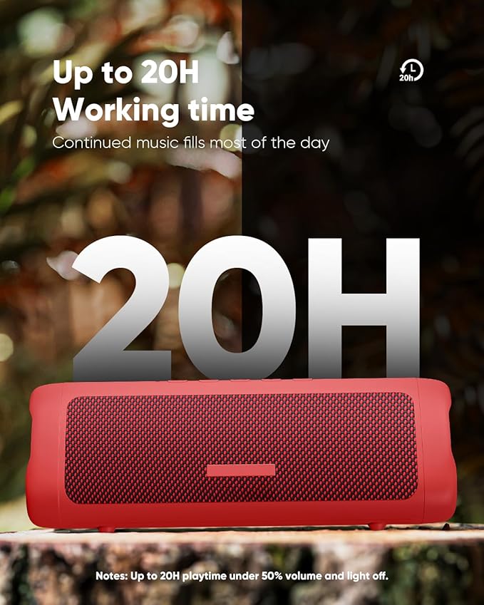 Bluetooth Speaker, 20W HD Sound, Portable Wireless, IPX5 Waterproof, Up to 24H Playtime, TWS, for Home/Party/Outdoor/Camping/Beach Essentials, Birthday Gift for Fathers Day Men Dad Husband (Red)
