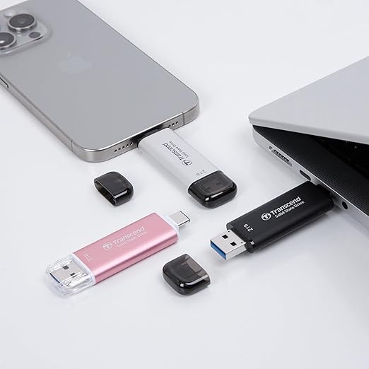 Transcend ESD310 512GB External SSD, Up to 1,050MB/s, Dual USB Flash Drive for iPhone/iPad/Mac/Windows, Android/Tablet/PC, USB3.2Gen2 Thumb Drive Photo Stick, 2-in-1 Type C&Type A Memory Stick - Pink