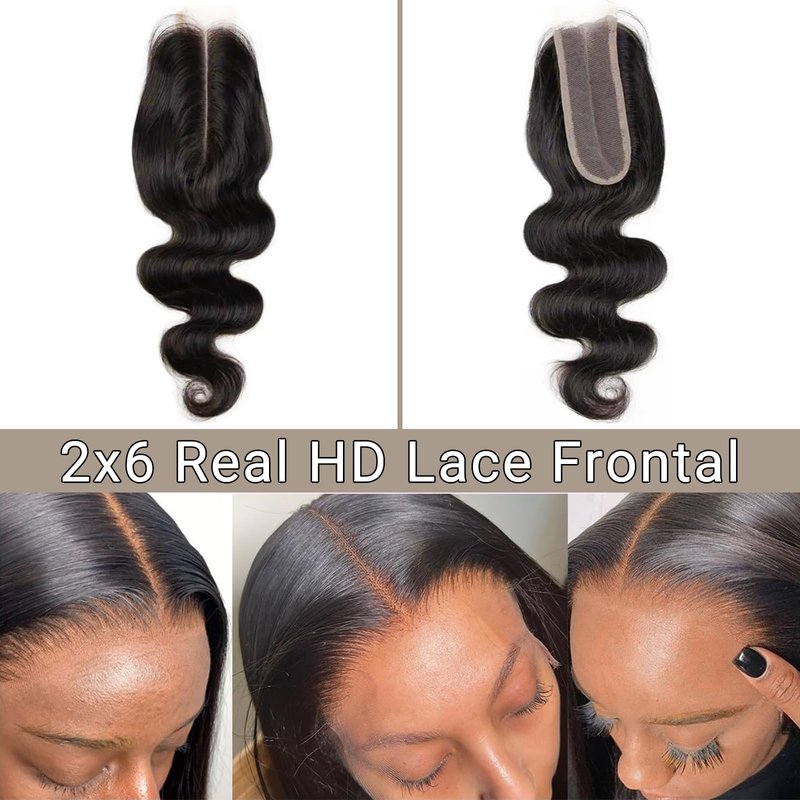 QDOMEIAI 20 Inch Real HD Lace Closure 2x6 Body Wave Human Hair – Ultra-Thin Melt Swiss Lace, Single Knot Pre-Plucked with Baby Hair