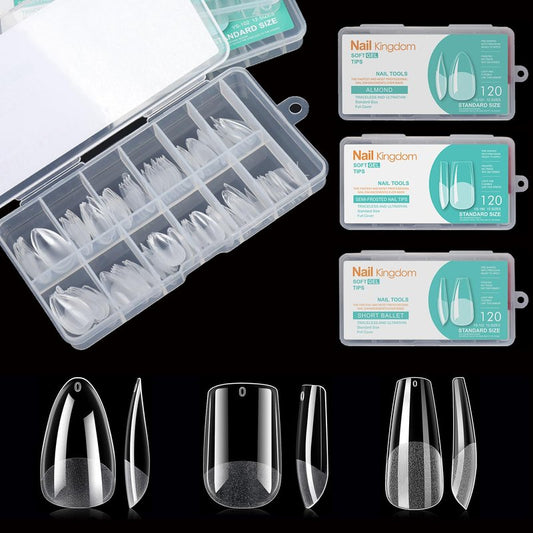 Soft Gel False Nail Tips 3 Styles Kit - Medium Almond, Square and Ballerina, 360PCS Pre-shaped Half Matte Full Cover Acrylic Nail Tips, Nail Extension DIY Manicure Salon Home, 12 Sizes,BlueZOO