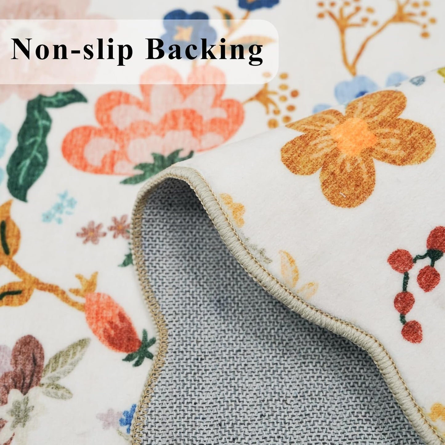 Skiennix Washable Hallway Runner Rug - Floral Non-Slip Vintage Carpet | Ultra Soft 2x6 Cream Mat