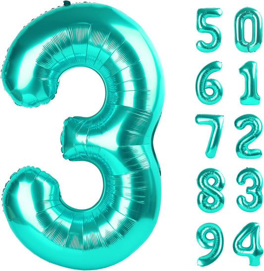 Teal Blue Number 3 Balloon - 40 Inch Birthday Decoration for Kids & Women’s Parties