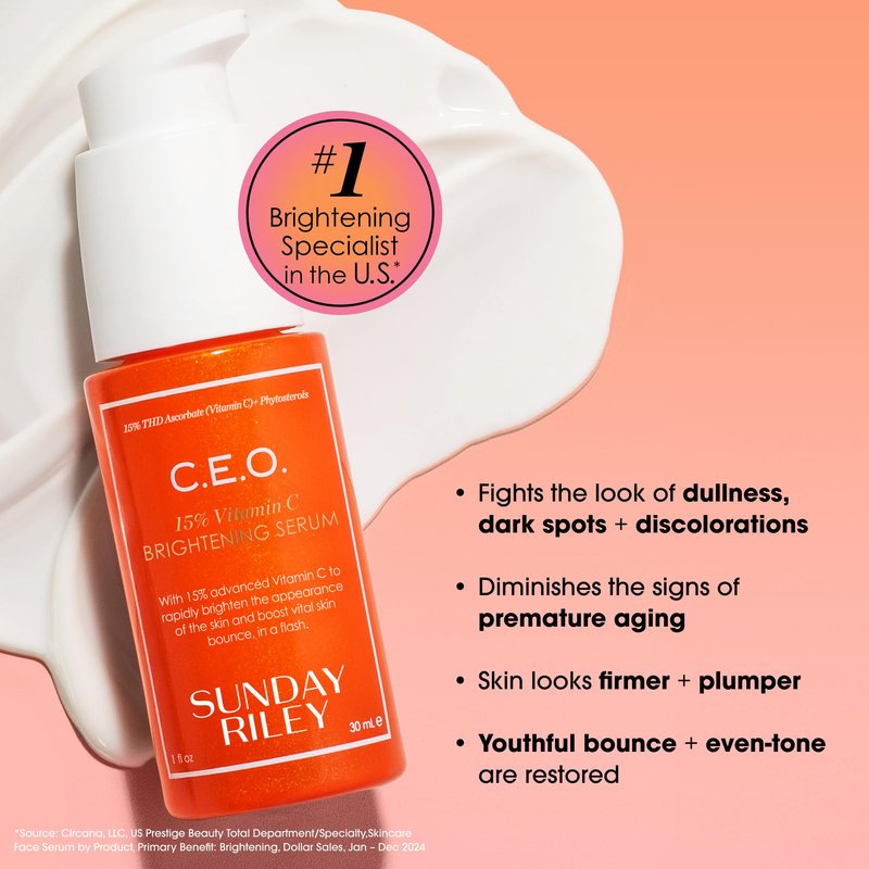 Sunday Riley C.E.O. 15% Vitamin C Brightening Serum, Orange, 1.0 Fl oz(pack of 1)