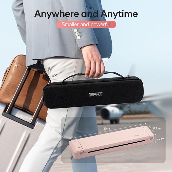 iDPRT MT888 Portable Thermal Printer, 300DPI HD Mobile-Travel-Printers, Inkless-Wireless-Small-Printer for Home Use, Office, Vehicles, Bluetooth Printers Supports 8.5" x 11" US Letter&A4&A5, Pink