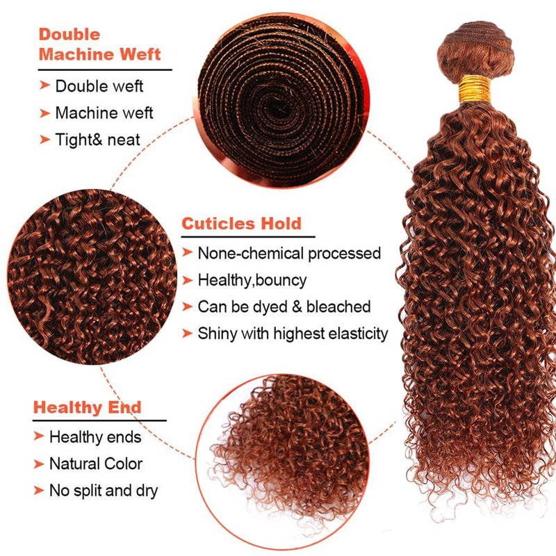 Copper Bundles Human Hair Color 33 Kinky Curly Bundle Human Hair 14 16 18 Inch Reddish Brown Kinky Curly 3 Bundles Brazilian Virgin Hair Extensions
