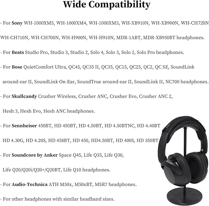 Adhiper Universal Headphone Headband Cover for Sony Beats Bose Soundcore HyperX ATH Skullcandy JBL Jabra, Headband Cover Cushion Protector for Sony XM5, XM6 & Skullcandy Crusher Evo & ANC 2 - Black