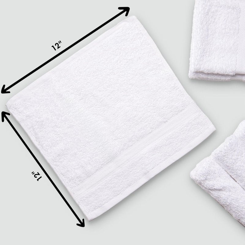 Living Fashions Premium White Cotton Washcloths Set of 24 - Thick Loop Pile Wash Cloths 12"x12" - Ultra-Soft 100% Ring-Spun Cotton Face Towels - Luxury Spa Quality Face Cloths