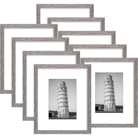 Wiscet 8x10 Picture Frame Set of 9, Display Pictures 5x7 with Mat or 8 x 10 without Mat, Photo Frame for Wall Mounting or Tabletop, Grey