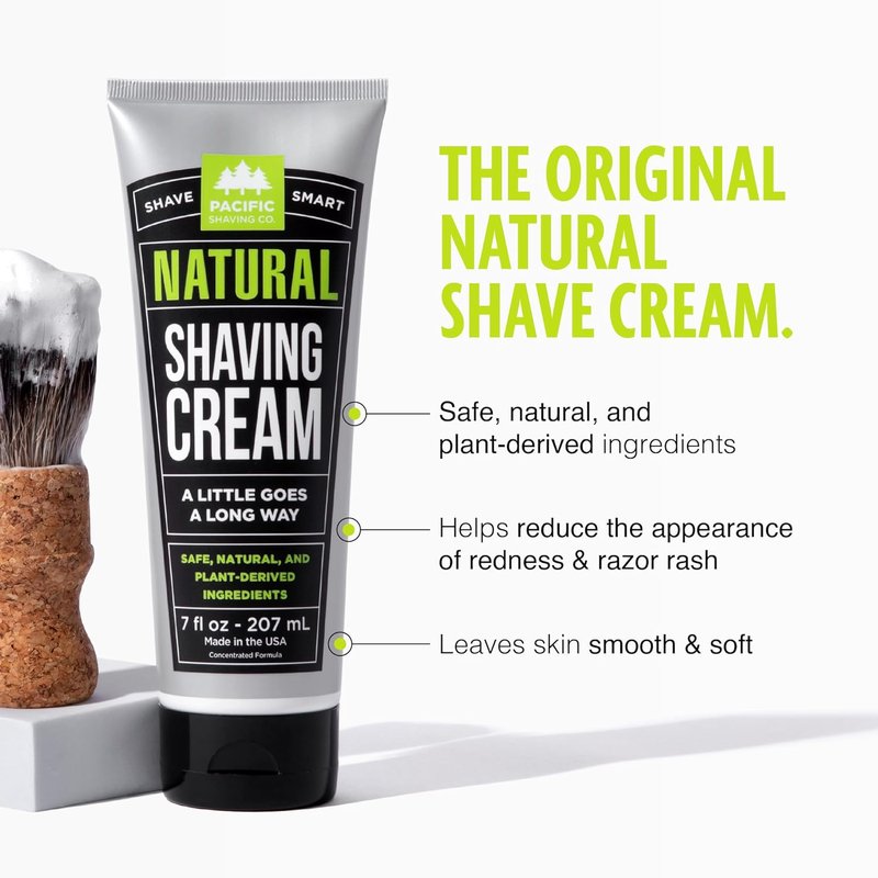 Pacific Shaving Company Natural Shaving Cream - Hydrating Shea Butter & Vitamin E Formula for Sensitive Skin | 3.4 Oz, 3 Pack