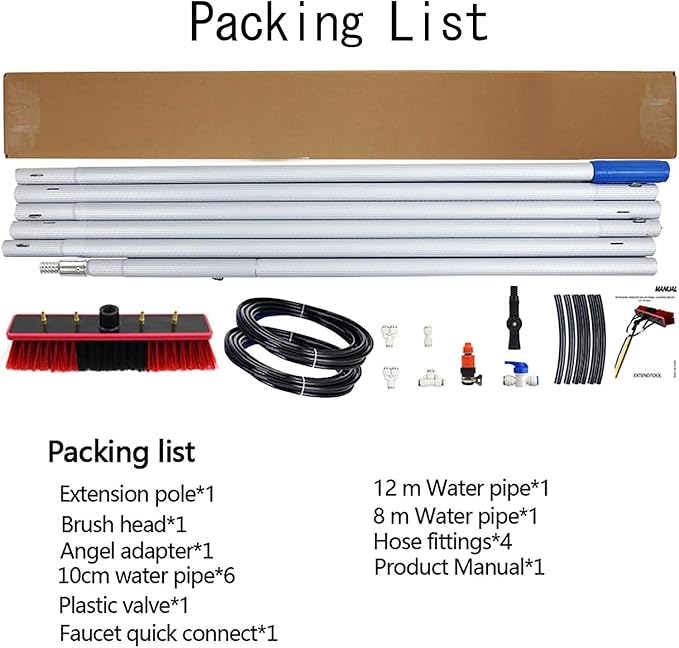 5m Telescopic Window Cleaning Pole with Water Fed Brush Ideal for Conservatory Roof Photovoltaic Panel and Solar Panel Cleaning Extendable Roof Cleaning Tools for Cleaner, 50cm Brush-5m silver pole