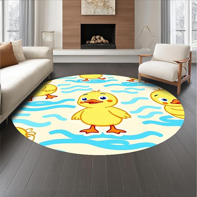 Flatwoven High Traffic Area Rug 6, Whimsical Pond Life Cartoon Animal Illustration Hook, Non Slip, Stain Resistant, Washable Area Rugs for Living Room, Bedroom (Yellow, 6)