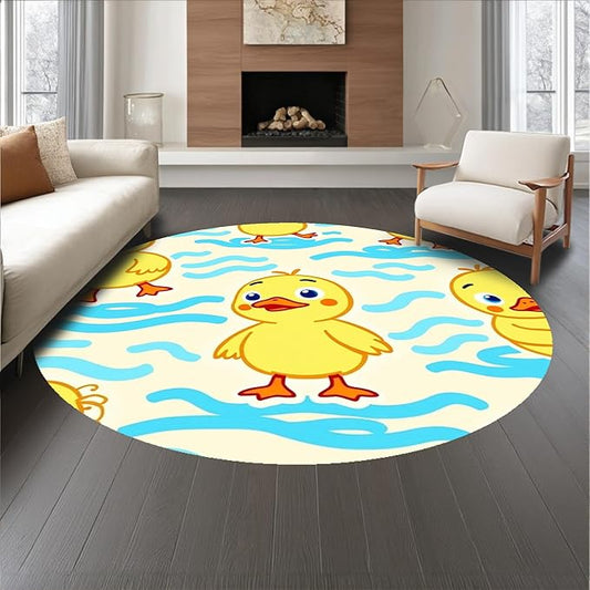 Flatwoven High Traffic Area Rug 6, Whimsical Pond Life Cartoon Animal Illustration Hook, Non Slip, Stain Resistant, Washable Area Rugs for Living Room, Bedroom (Yellow, 6)