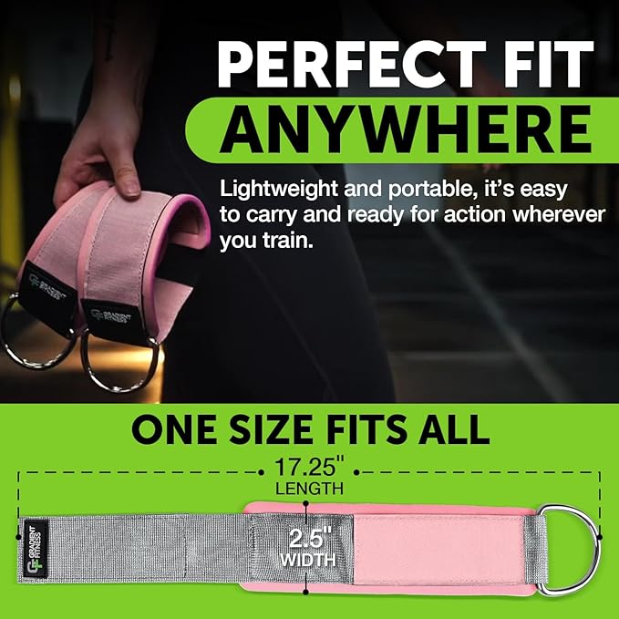 Gradient Fitness Ankle Straps (2 Pack) - Ankle Bands for Workouts, Cable Machine Attachments (Pink|Grey)