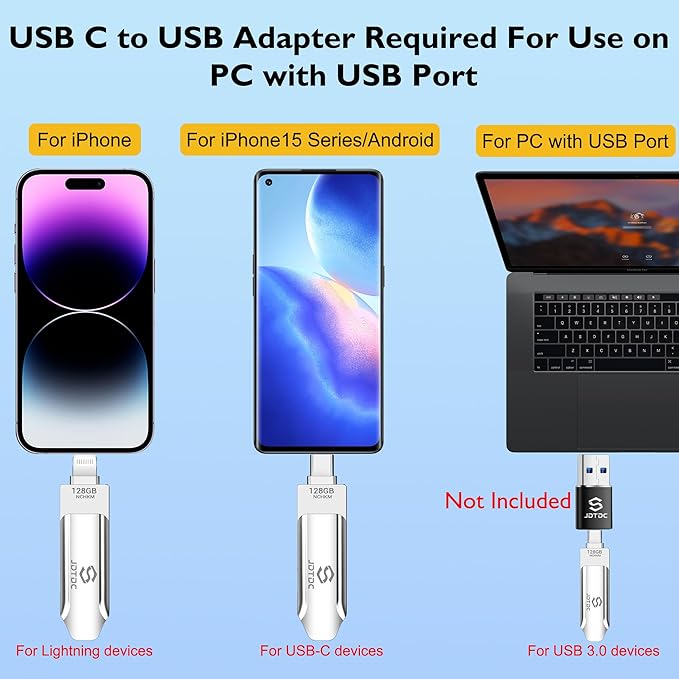 Genuine Apple MFi Certified 512GB USB C & Lightning Flash Drive iPhone USB Stick with One-Click Backup, Photo Stick & External Storage for iPhone/iPad/Mac/Android - Real Storage Capacity & Secure Data