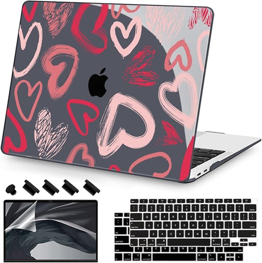 Teryeefi for MacBook Air 13 inch Case M1 A2337 A2179 A1932 (2020 2019 2018 Releaes) with Retina Display with Touch ID, PC Plastic Hard Shell & Keyboard Cover & Screen Protector, Heart A002