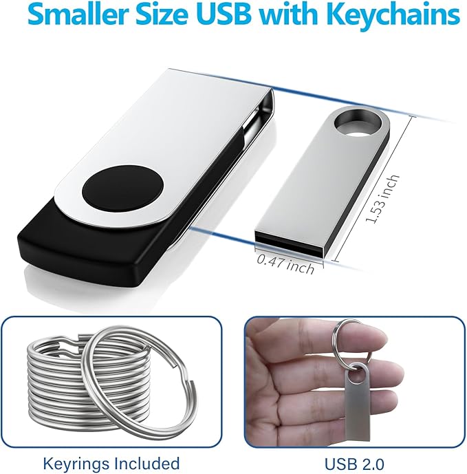 ABLAZE 8GB Flash Drive 20 Pack, Metal USB 2.0 Thumb Drives with Keychains USB Sticks Pendrives (Sliver)
