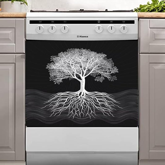 Tree of Life Dishwasher Magnet Cover, Retro Black Dishwasher Panel Decal Kitchen Refrigerator Magnets Decor Dishwasher Stickers for Farmhouse 23" x 17"