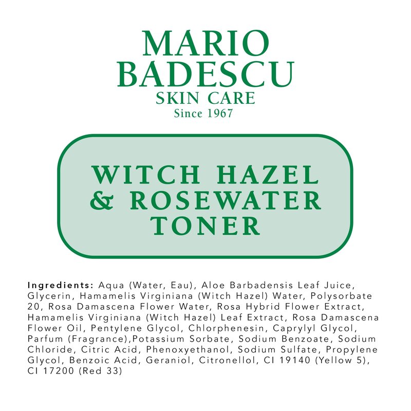 Mario Badescu Witch Hazel & Rosewater Toner for All Skin Types |Alcohol Free Facial Toner that Clarifies and Rejuvenates |Formulated with Witch Hazel & Rose Extract| 8 FL OZ