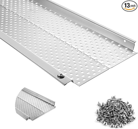 5 inch Gutter Guard, 13 Pack-52ft, Aluminum Rain Gutter Guard, DIY Leaf Filter Gutter Guard Protection Cover, Raptor Mesh Gutter Screen Cleaning Tools for Downspout, Roof, with Screws