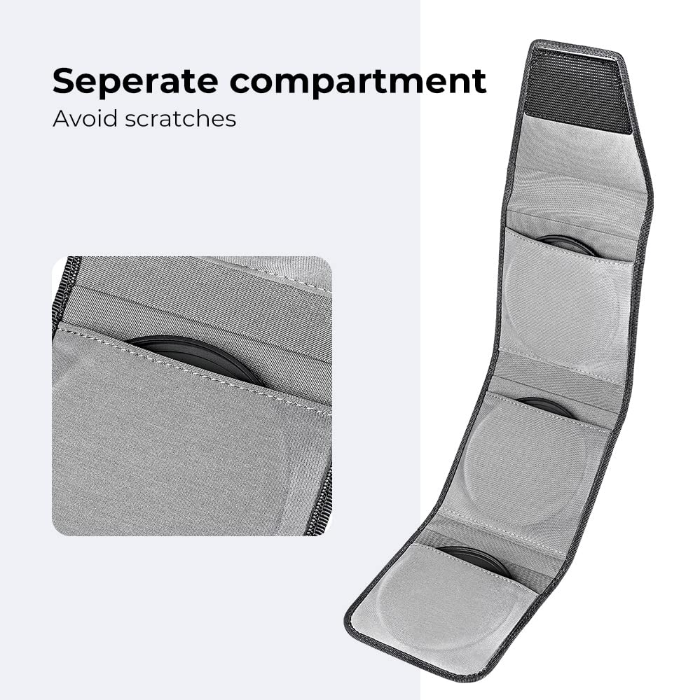 K&F CONCEPT Lens Filter Pouch, Lens Filter Case 3 Pocket Professional Photography Filter Holder Belt Bag Pouch Water-Resistant and Dustproof for Filter Up to 82mm