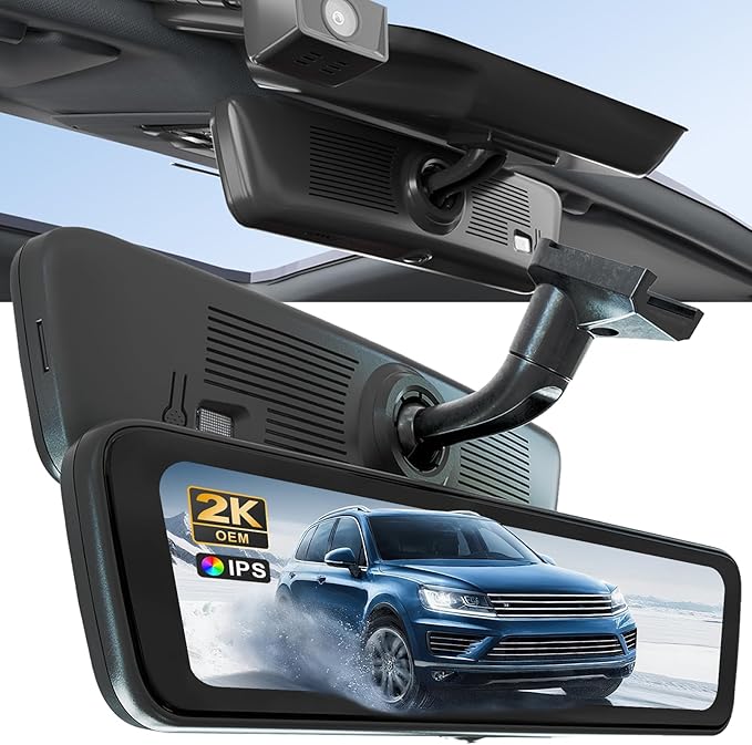Sinjet 8.2" OEM Rear View Mirror Camera, 2K Dash Cam Front and Rear, IPS Touchscreen, Night Vision, Parking Monitor, Time-Lapse, 32GB SD Card for Trucks, Vans, SUVs