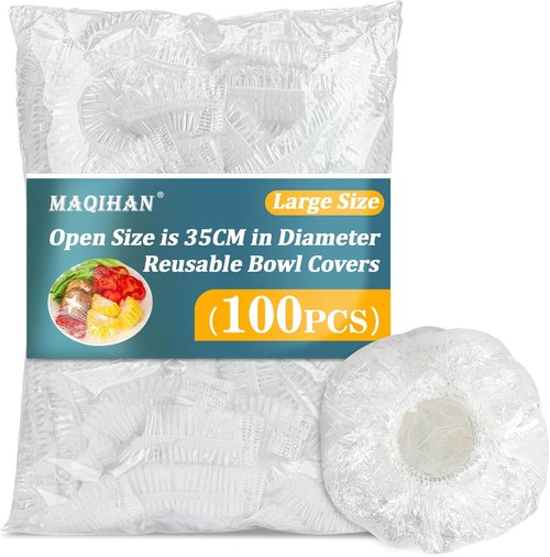 MAQIHAN 100 Extra Large Bowl Covers - Reusable Elastic Plastic Wrap for Sourdough Baking & Food Storage
