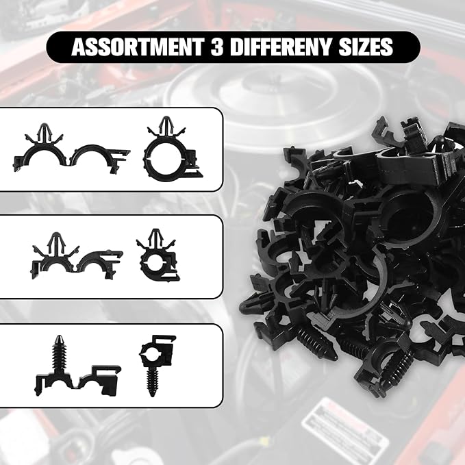 Dakchor 130 Pcs Push Mount Cable Zip Tie, Car Wire Loom Routing Clips Quickly Mount Cable Ties Fixed Wire Harness for Jeep Wrangler Trucks Universal Automotive Clips 6 Different Sizes