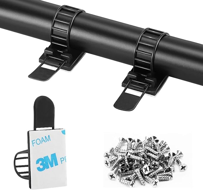 100Pcs Adhesive Cable Management Clips with 50Pcs Zip Ties, Adjustable Nylon Cable Strap Ties Wire Clips Clamps Organizer with Strong Adhesive Tape, Extra Screw & Hole - 3.55 Inch Black