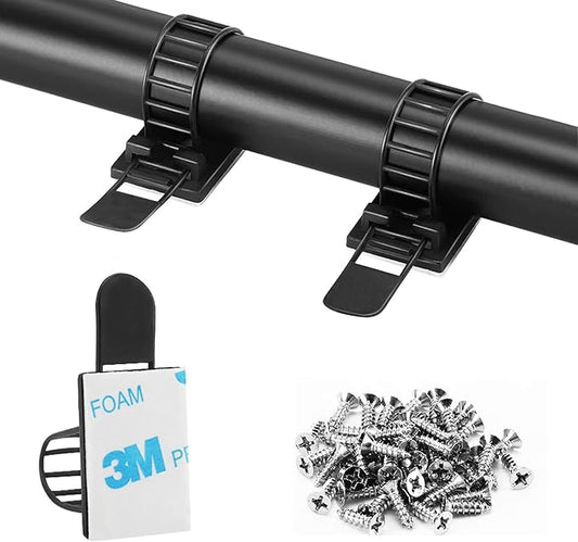 50Pcs Adhesive Cable Management Clips with 50Pcs Zip Ties, Adjustable Nylon Cable Strap Ties Wire Clips Clamps Organizer with Strong Adhesive Tape, Extra Screw & Hole - 3.35 Inch Black