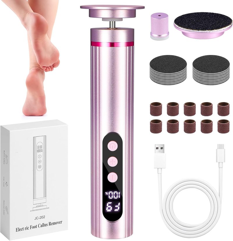 Electric Foot Callus Remover - 2 in 1 Rechargeable Pedicure Tool with 9 Speeds & Digital Display | Pink