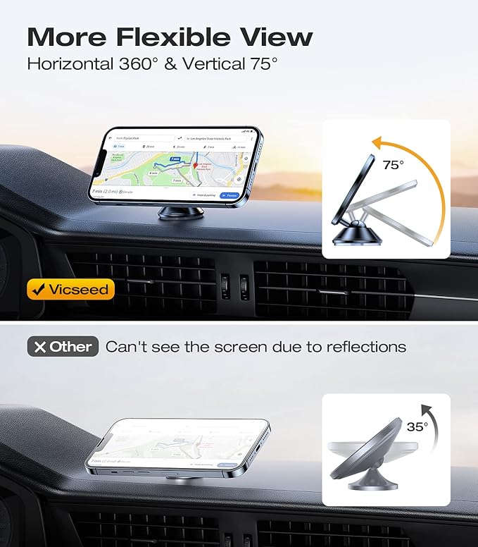 VICSEED Latest Upgrade for MagSafe Car Mount, [High & Low Temp Resistance] Magnetic Phone Holder for Your Car Dashboard, 360 Adjustable Car Phone Holder Mount for iPhone 17 Pro Max 16 15 14 13 12