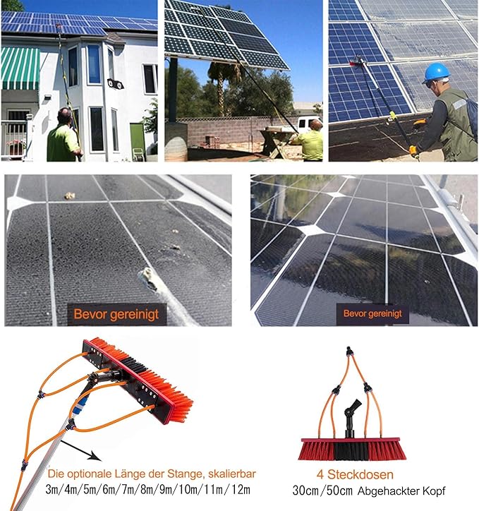 12m Conservatory Roof Cleaning Kit - Window Cleaning Equipment with 20m Hose Solar Panel Cleaning Brush Easy Connection Sturdy Water-Fed Design for Effortless Cleaning.
