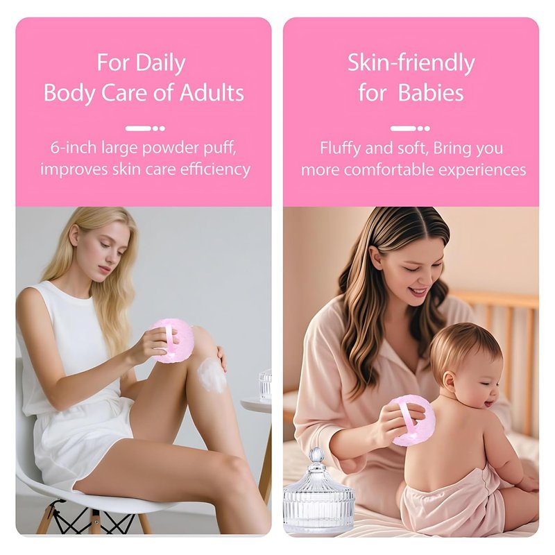 Extra Large Body Powder Puff & Crystal Glass Storage Jar - Dustproof Lid, Soft & Reusable Fluffy Puff for Skin Care