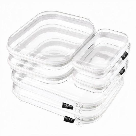 YQBRAO 6 Pack Clear Hard Shell Zipper Case, 1.2mm Heavy Duty Crush-Proof Diaper Bag Organizer Pouches, TSA Approved Travel Makeup Bag for Toiletries & Electronics, (2L, 2M, 2S) Multi-Size Storage Set