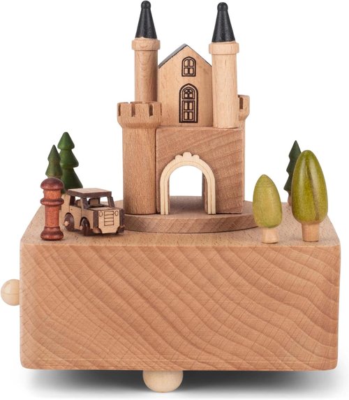 Cottage Garden | Castle Car Woodgrain 6-Inch Beech Wind-Up Musical Figurine - Charming Gift Idea