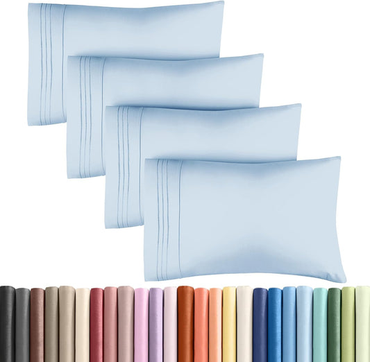Skiennix Queen Pillow Cases Set of 4 | Ultra Soft Hotel Quality & Wrinkle-Free - Sky Blue
