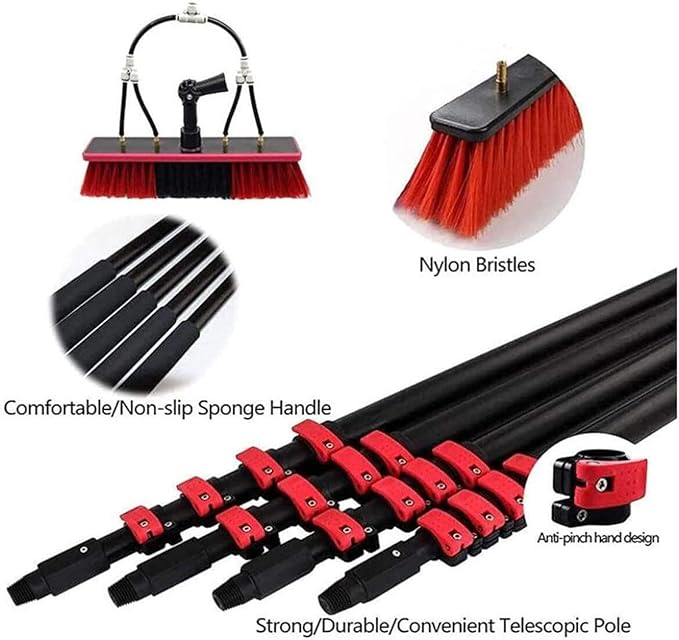 12ft-36ft Telescopic Window Cleaning Pole with Water Fed Brush - Extendable Cleaner for Conservatory Roofs & High Windows - Professional Cleaning Tools for Easy Reach
