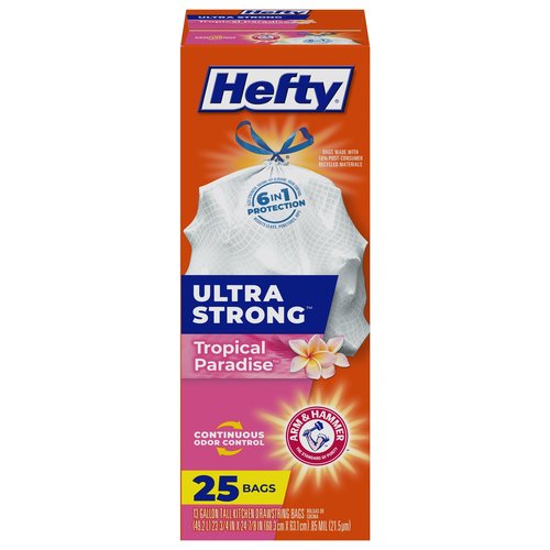 Hefty Ultra Strong Tall Kitchen Trash Bags, Tropical Paradise, 13 Gallon 25 Count (Pack of 1)