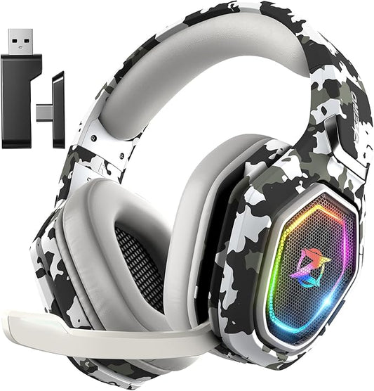Ozeino Wireless Gaming Headset for Ps5, Ps4, PC, Gaming Headphones with Flip Mic and USB-A & USB-C Transmitter, 40Hr Battery Bluetooth Headset for Mobile, Mac, Laptop