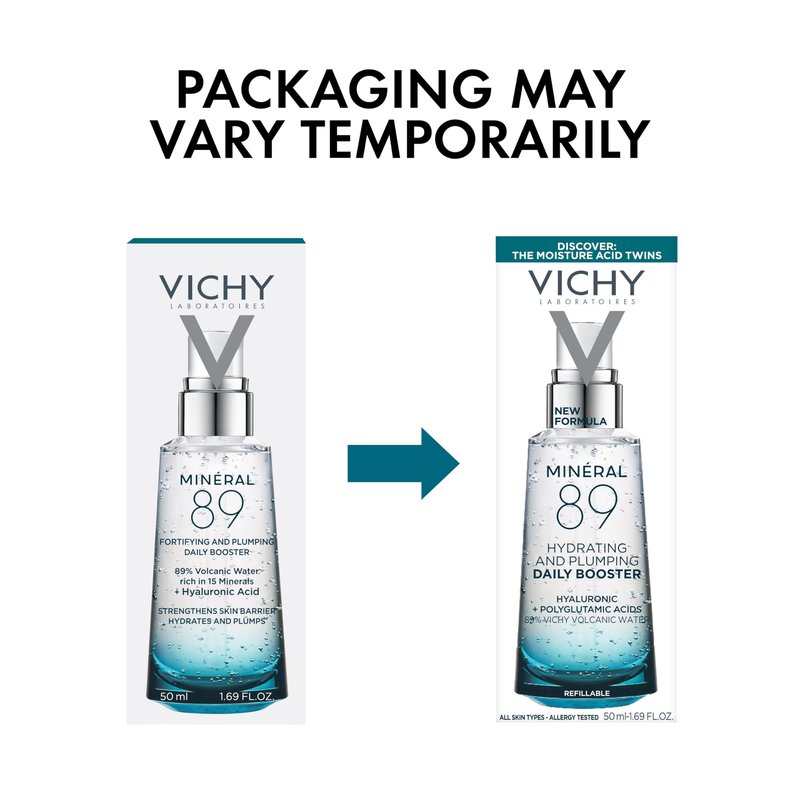 Vichy Mineral 89 Booster, Pure Hyaluronic Acid Serum for Face with Polyglutamic Acid for Skin Barrier Repair, Plumps & Hydrates, Lightweight Hydrating Serum, Oil-Free, Non-Sticky, 2.53 Fl Oz