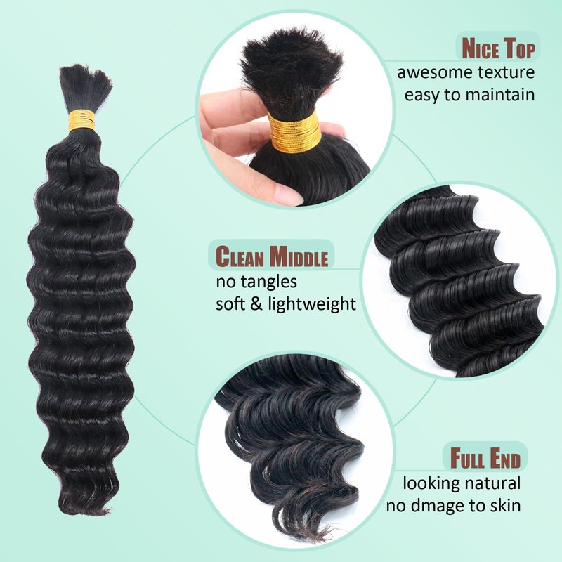 IXIMII Human Braiding Hair 18 inch 3.5oz(100g) 100% Human Hair Deep Wave Bulk No Weft Natural Black Color Curly Hair Extensions for Boho Braids