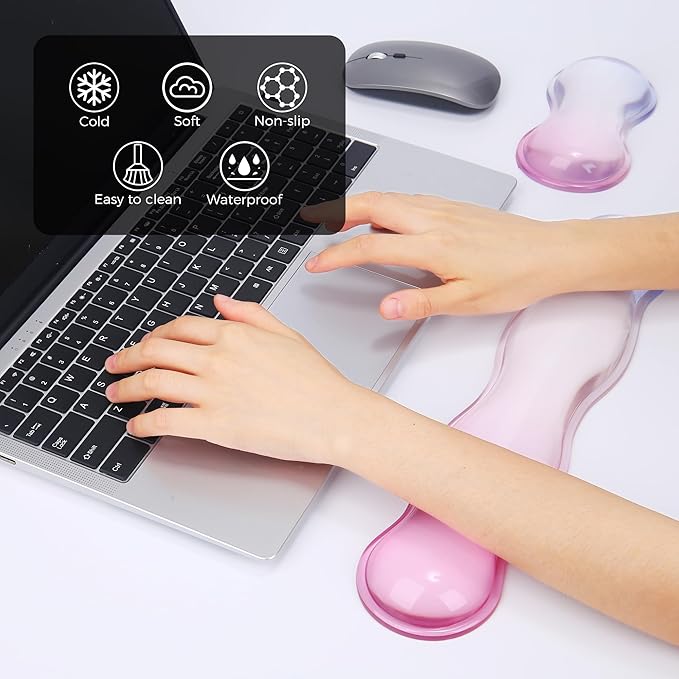 ABRONDA Gel Wrist Rest for Keyboard and Mouse, Wrist Rest for Keyboard, Mouse Wrist Support, Pain Relief, Cool Touch, Non-Skid, Keyboard and Mouse Wrist pad Set