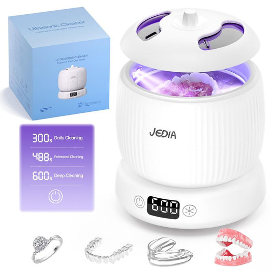 JEDIA Ultrasonic Retainer Cleaner – Detachable Denture Cleaner Machine with 4 Modes, 45kHz & Double Openable Windows Retainers Pod for Mouth Guard, Jewelry & Braces, 180ML Capacity – White