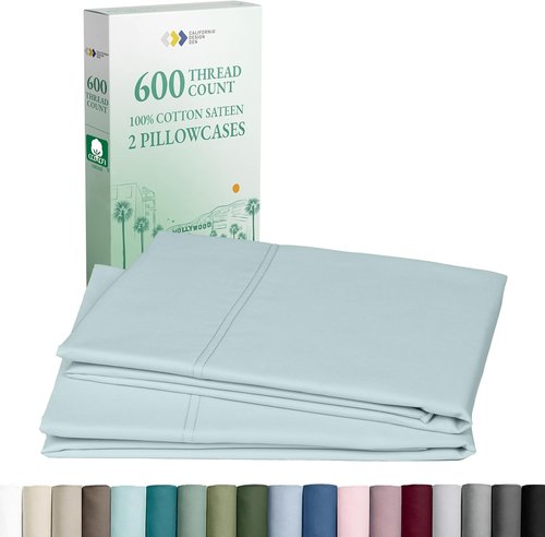 California Design Den Luxuriously Soft 600 Thread Count Cotton Pillowcase Set - Seafoam, Fits Standard & Queen Pillows