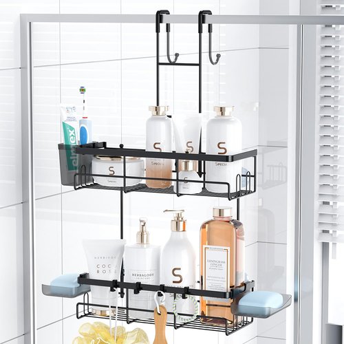 Aitatty Over The Door Shower Caddy - Rustproof Black Hanging Organizer | No Drilling Bathroom Rack