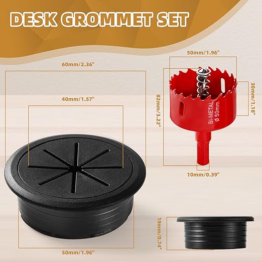 Desk Grommet 2 Inch (50 mm) 8 Pieces, Desk Hole Cover for Cables Black, ABS Plastic Grommet Hole Cover with Hole Saw for Wires Cables Through the Countertop by XIOGZAXI
